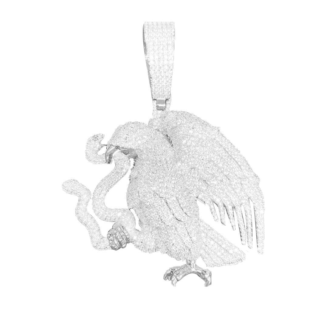 3D Eagle Snake Icy Custom Hip Hop White Gold Tone Pendant - Master of Bling